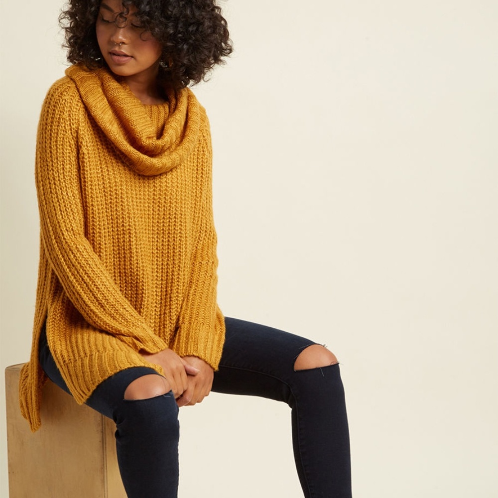 Modcloth NWOT Cowl Neck Mustard Yellow Sweater